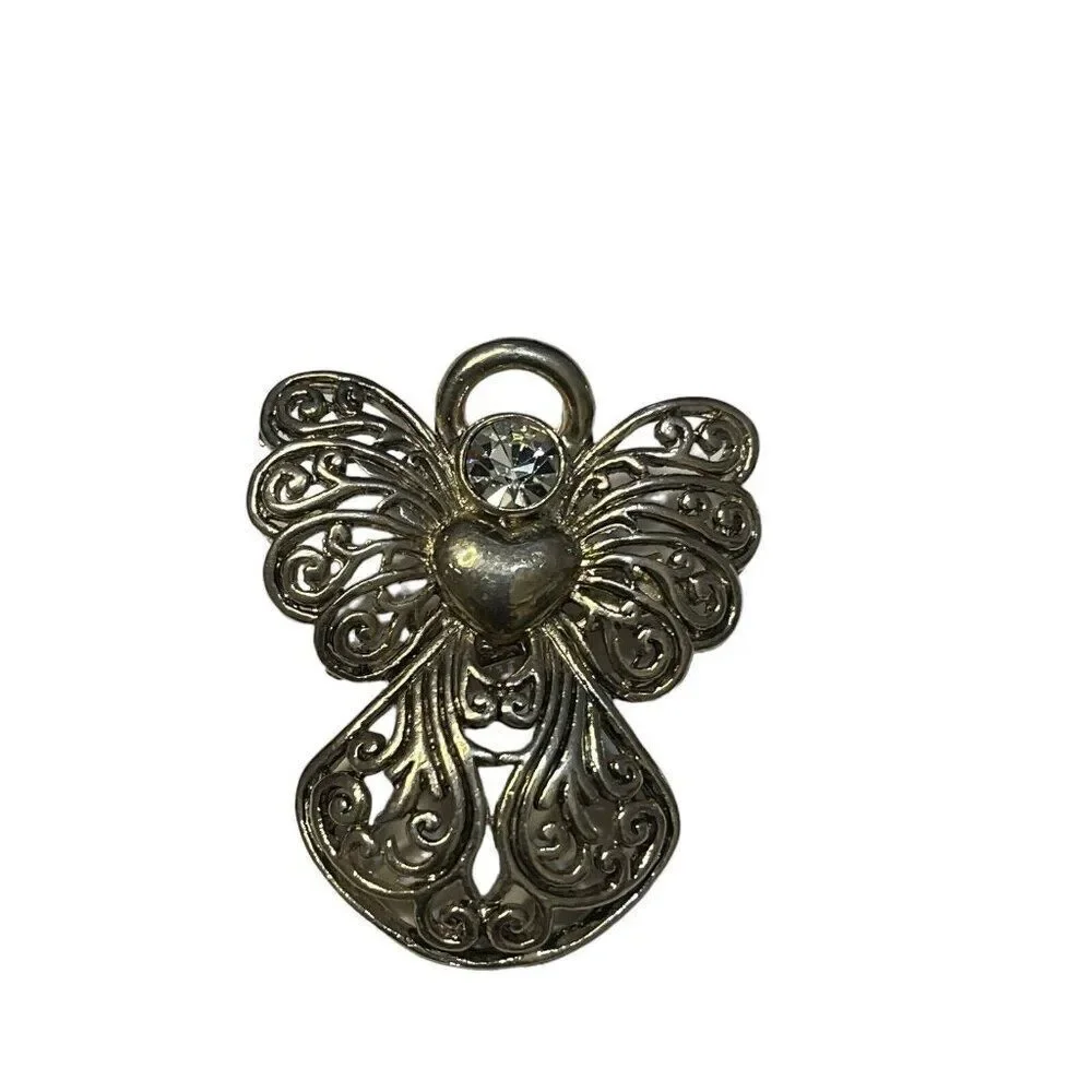 MJ Marie Jennifer Angel Brooch Pin Necklace Pendant Womens Silver Vintage Signed